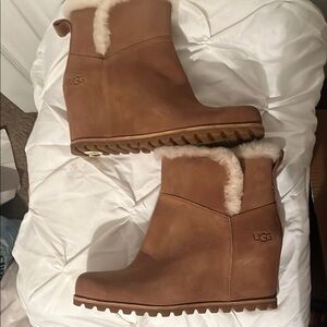 UGG Tan Winter Boots with Fur Lining and Rugged Sole
